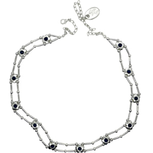 Gargantilla flores Sw en azul plata 10µ