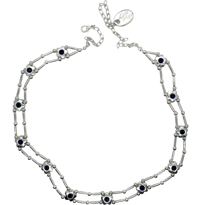 Gargantilla flores Sw en azul plata 10µ