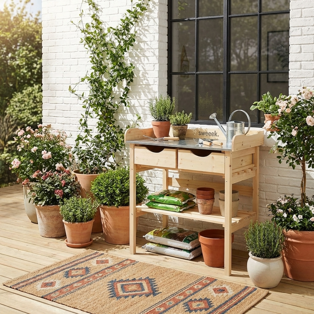 Table de rempotage bois d'épicéa 2 tiroirs PETUNIA