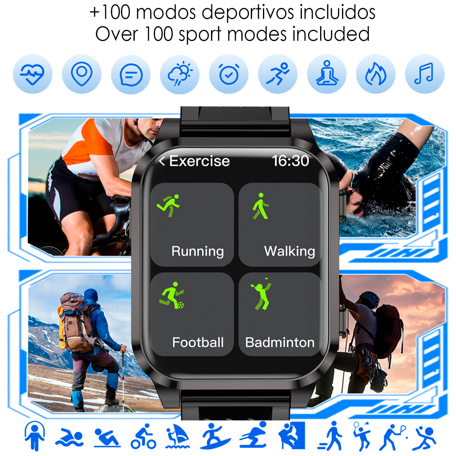 Smartwatch AIMB-Z20. Con termometro, modalità sportive, cuffie bluetooth integrate e 2 cinturini in silicone.