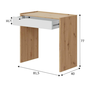 Scrivania Fresno, Scrittoio lineare con cassetto, Tavolo da studio o ufficio porta PC, cm 82x40h77, Rovere nodi e Bianco