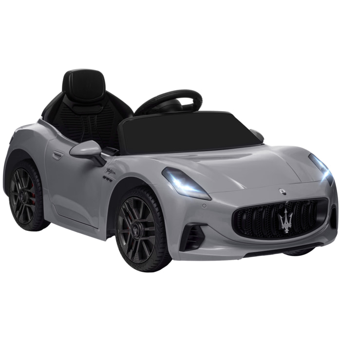 Coche Eléctrico para Niños de +3 Años Maserati Gran Turismo Folgore Coche Eléctrico con Batería 12V Mando a Distancia Faros Bocina y Música MP3 Gris