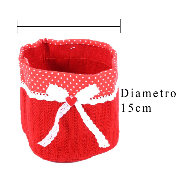 Cachepot Di Tessuto Con Fiocco. Larghezza 15 Cm - Pezzi 6 - 15X14X15cm - Colore: Rosa - Bianchi Dino - Contenitori Tessuto/Feltro