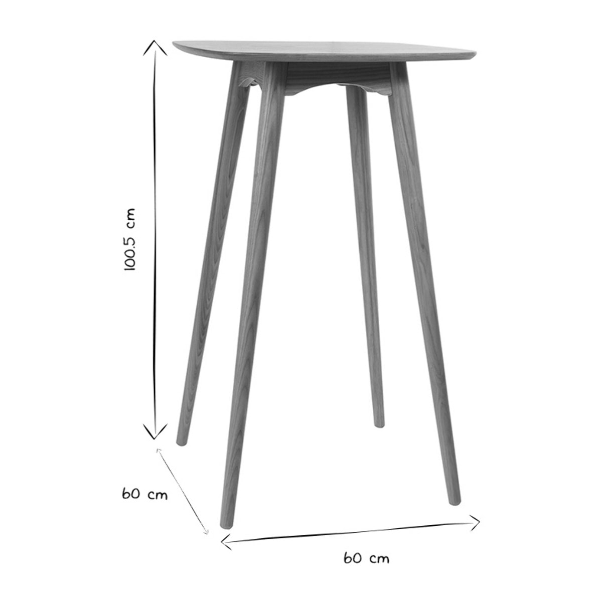 Table haute carrée frêne scandinave L60 cm BALTIK