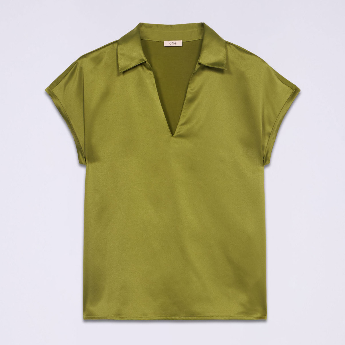 Oltre - Camiseta bimatérica con escote en V - Verde