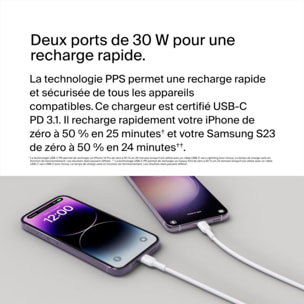 Chargeur BELKIN 2x USB-C 30W Blanc
