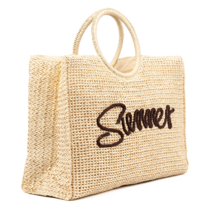 Bérgamo Bolso de mano Mujer. Fabricado en paja trenzada diseño "Summer".