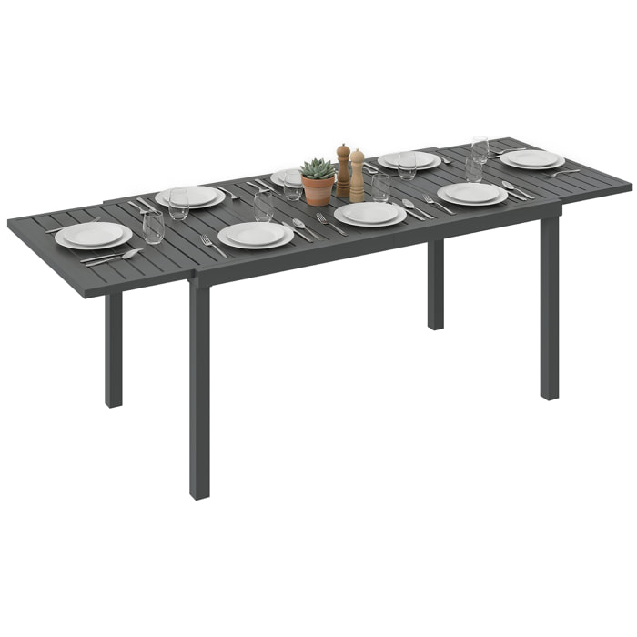 Mesa de Jardín Extensible 150/225x85x75 cm, Mesa de Comedor Exterior Extensible Rectangular de Aluminio, con Tablero de Listones para 6-8 Personas, para Patio, Terraza, Gris Oscuro