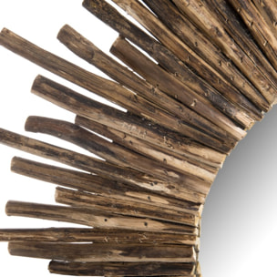 CLARA - Miroir rond marron 90x90cm soleil branches bois teck