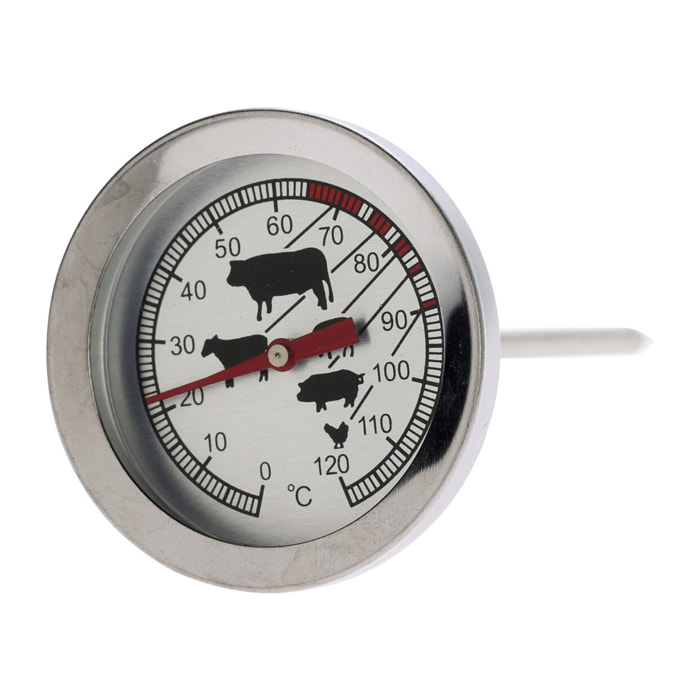 termómetro para carne de acero inoxidable - resistente hasta 300 grados - indicador de temperatura hasta 120 grados