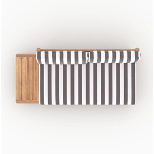 Salon de jardin 2 personnes en teck massif et tissu rayé gris - Nadila