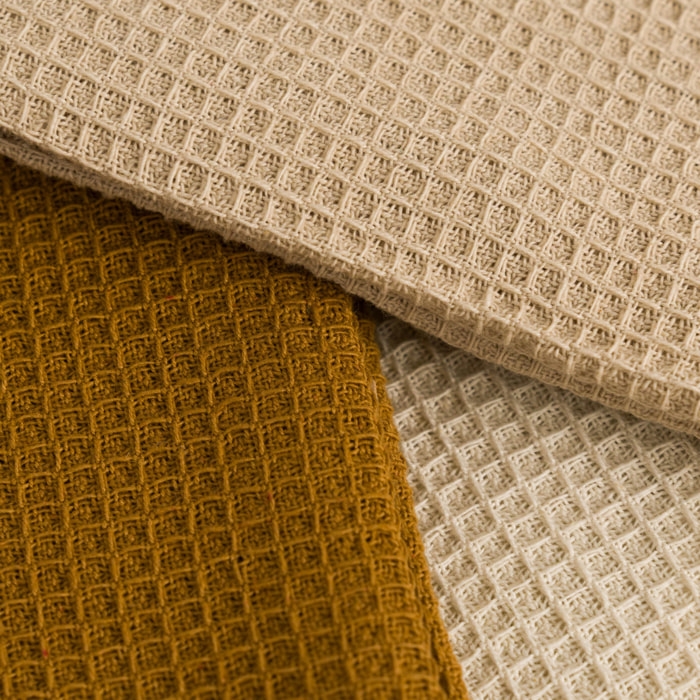 Set 3 paños cocina algodón liso Natural/Topo/Ocre