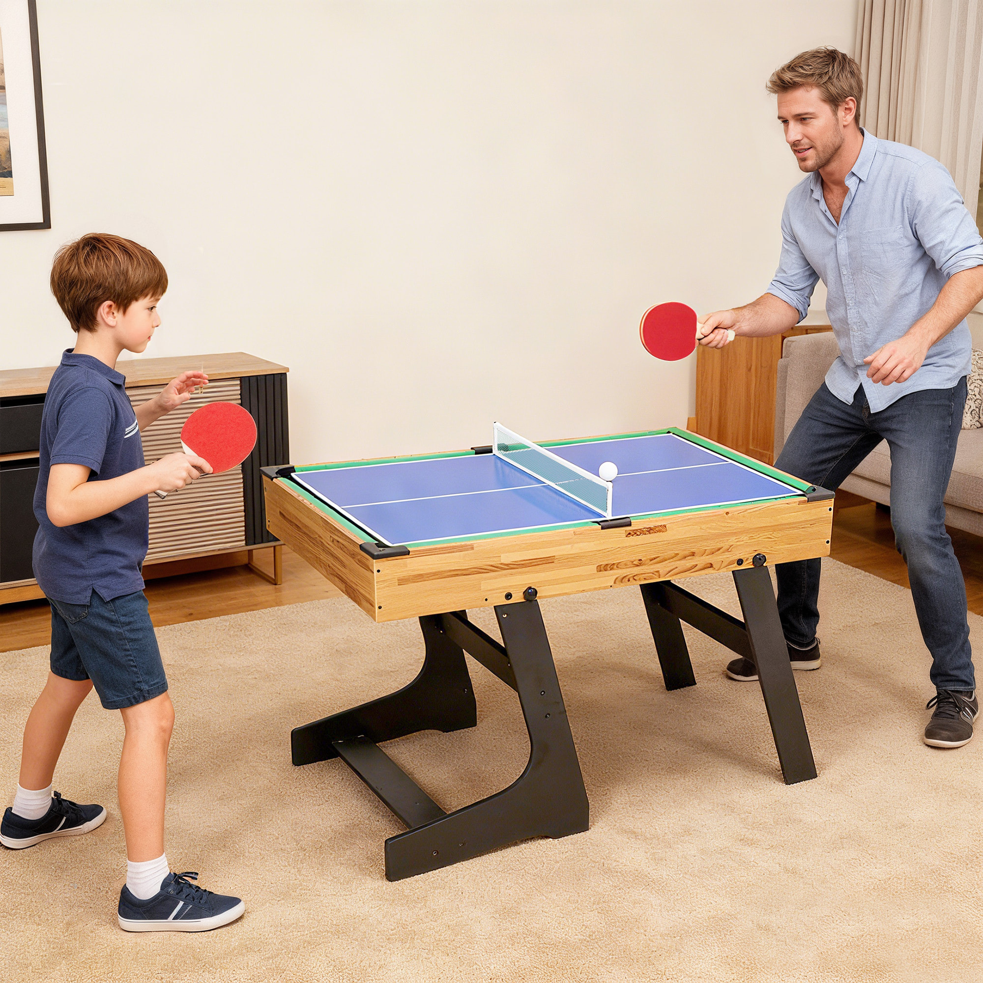 Mesa Multijuegos Plegable 13 en 1, Mesa de Juego con Futbolines para Niños, Billar, Ping-pong, Hockey, Ajedrez, Damas, Backgammon y Accesorios, Diversión Familiar para Adultos y Niños