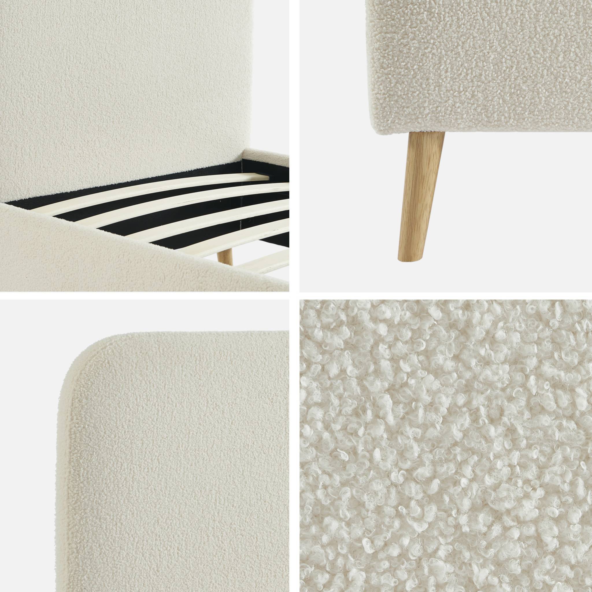 Lit avec sommier et tête de lit rembourrée 90 x 190 cm bouclette FINN