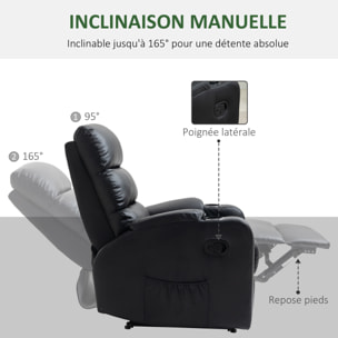 Fauteuil de relaxation inclinable avec repose-pied ajustable revêtement synthétique noir