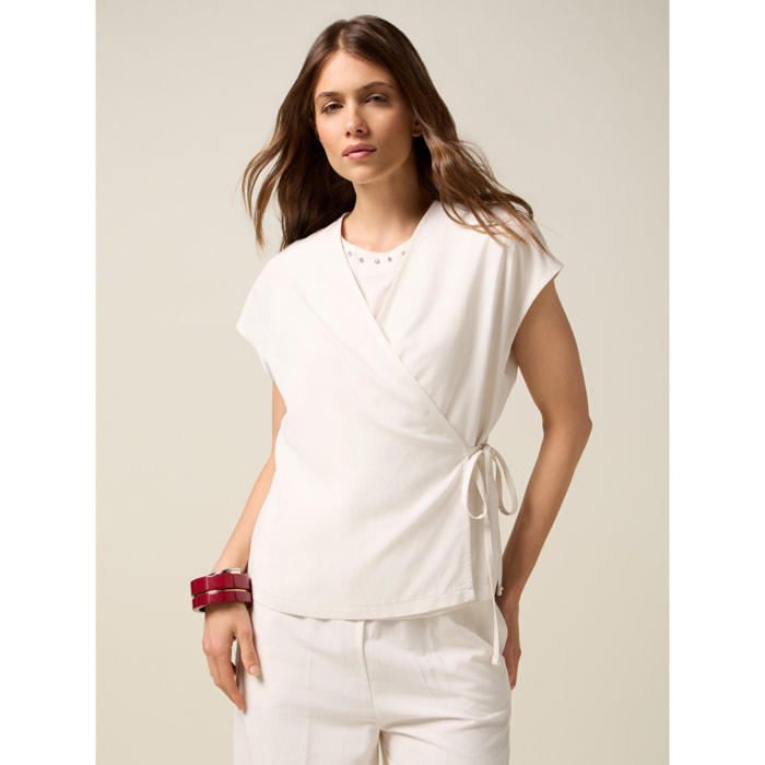 Oltre - Blusa estilo kimono de mezcla de lino - Blanco