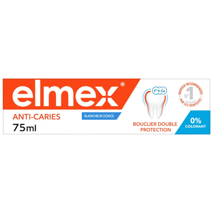Pack de 12 - elmex - Dentifrice Anti-Caries Blancheur Douce Bouclier Double Protection 0% Colorant 75ml