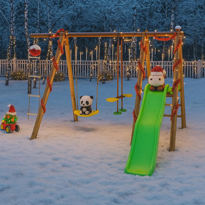 Balançoire en bois poutre métal 1,90 m, 5 enfants, Techwood OREKA