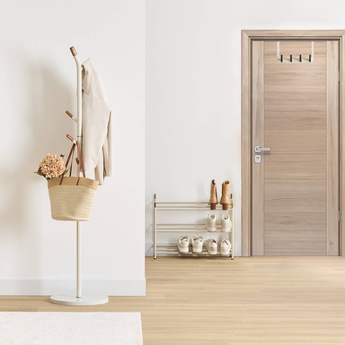 Porte-manteaux 6 patères Cassie beige H 175,5cm