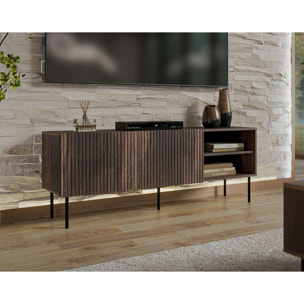 Franco - meuble tv - effet bois - 2 portes et 2 niches - 150 cm - Bois / Noir