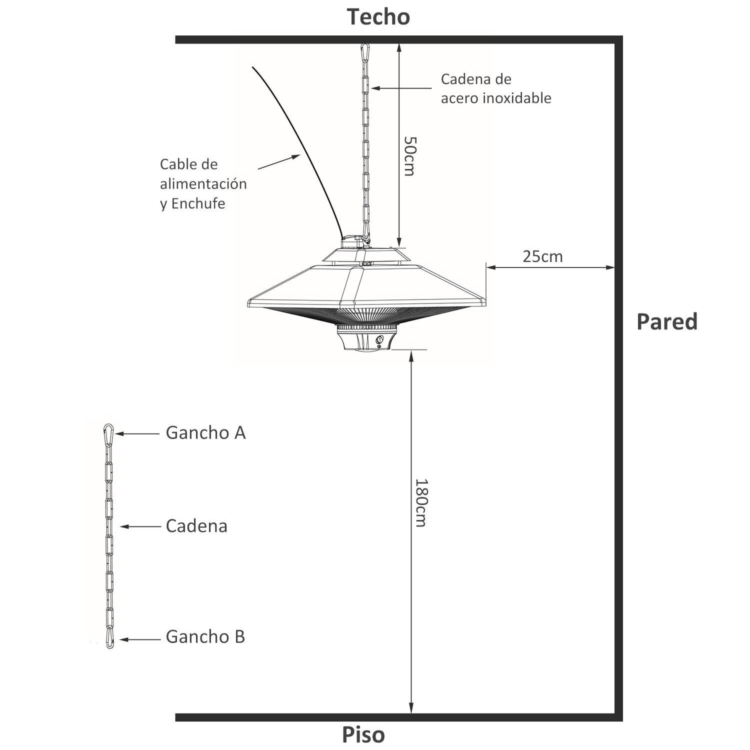 Estufa Colgante De Techo Con Control Remoto 1000/2000w