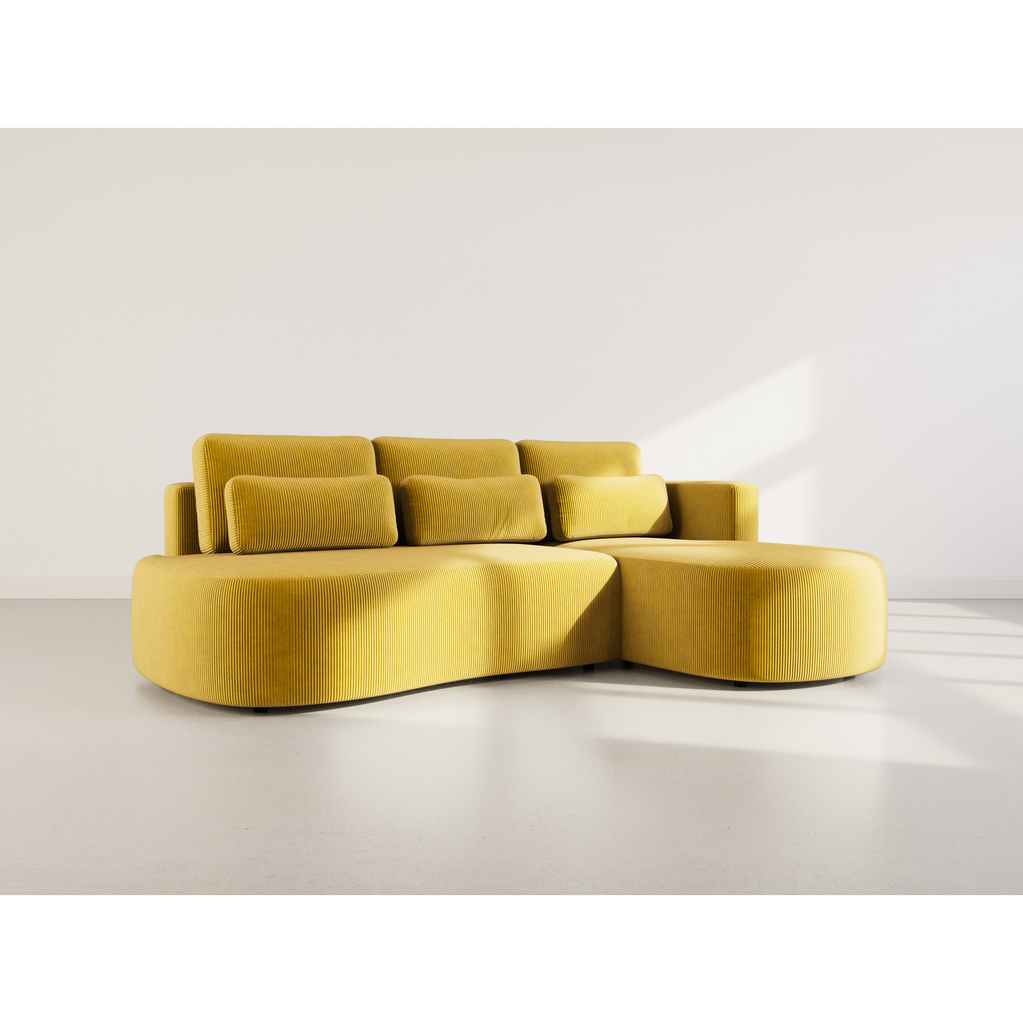 Mahina - canapé d'angle droit 4 places convertible avec coffre en velours côtelé - Jaune