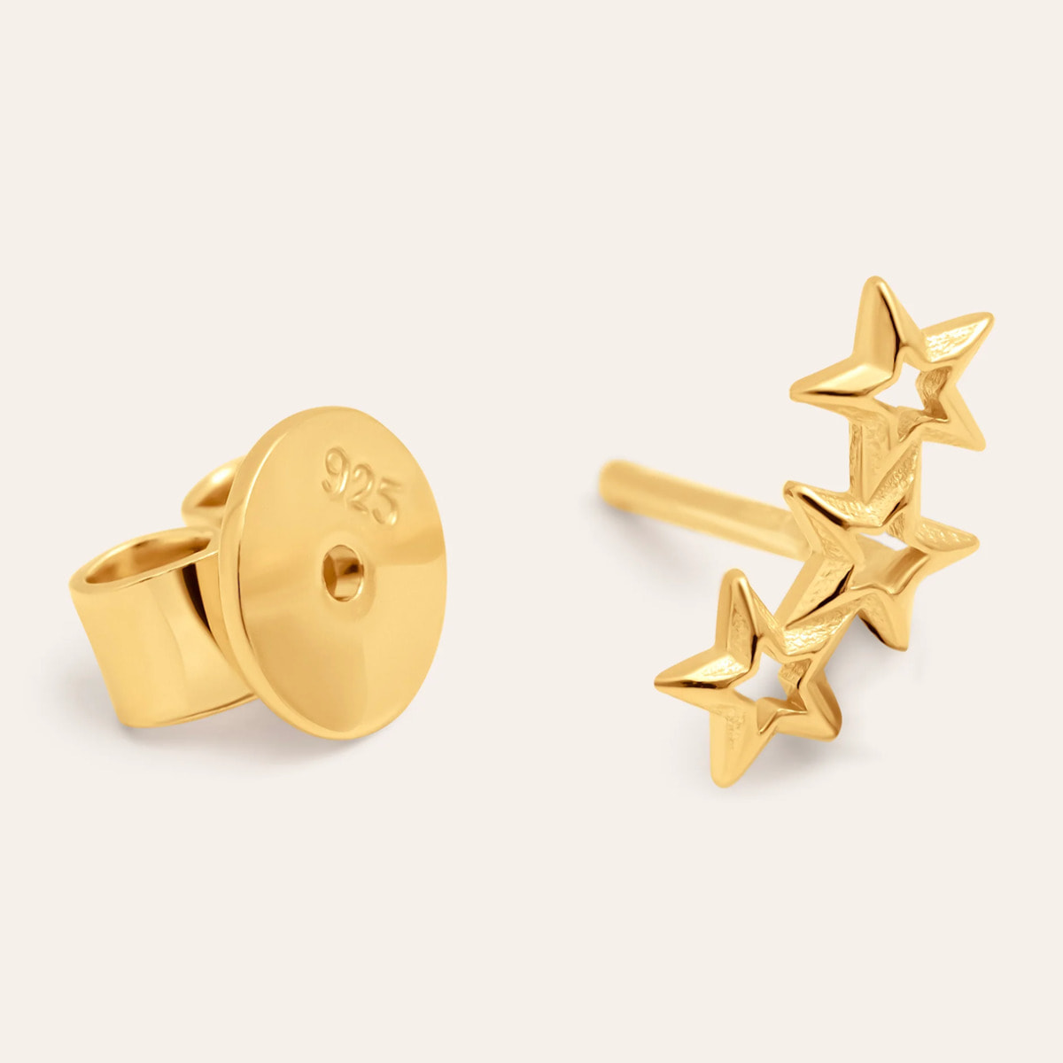 Orecchino Singolo 3 Star Argento Placcato Oro