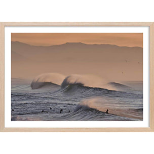 Affiche photo plage hossegor mouettes au pic Affiche + cadre en bois - Chêne