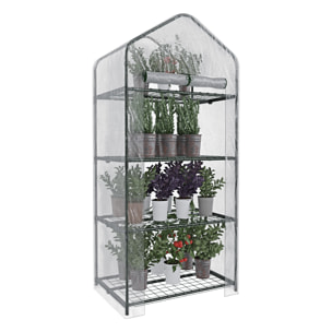 Serra A 4 Ripiani Da Giardino Per Orto Telaio In Acciaio Verniciato Telo In PVC Trasparente Porta Avvolgibile Apertura A Cerniera 69x49x160 Cm