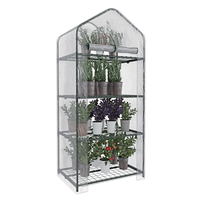 Serra A 4 Ripiani Da Giardino Per Orto Telaio In Acciaio Verniciato Telo In PVC Trasparente Porta Avvolgibile Apertura A Cerniera 69x49x160 Cm