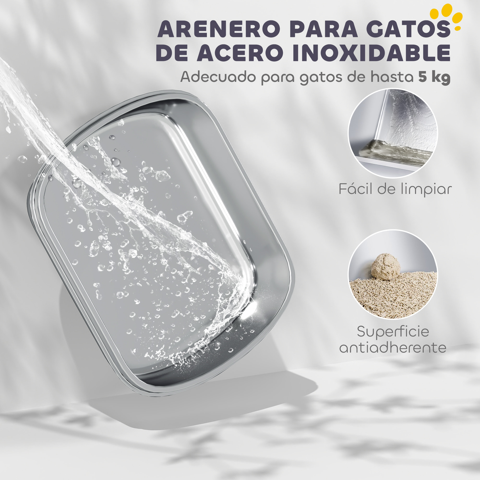 Arenero para Gatos de Acero Inoxidable con Cubierto Caja de Arena para Gatos Arenero con Bolsa Desodorizante Pala Fácil de Limpiar 52,4x41,3x39,9 cm Blanco