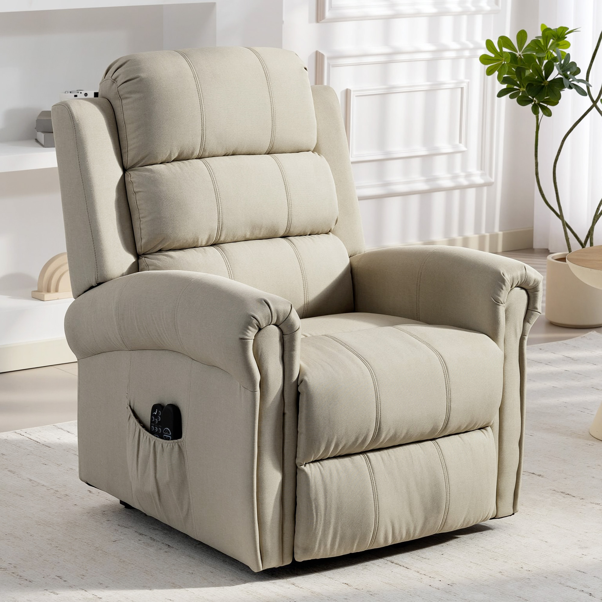 Fauteuil de massage fauteuil releveur électrique inclinaison réglable repose-pied ajustable lin beige