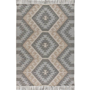 CHANDIA Alfombra kilim algodón reciclado con flecos en tonos gris, varias medidas disponibles