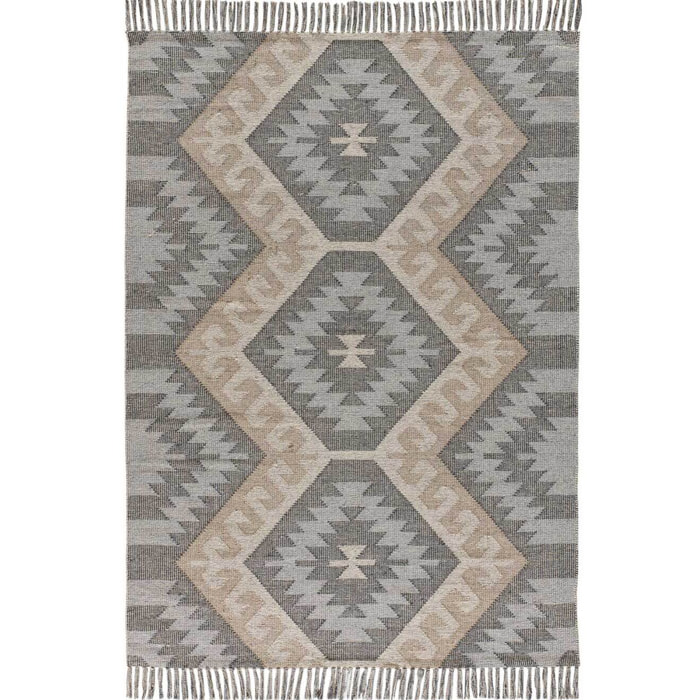 CHANDIA Alfombra kilim algodón reciclado con flecos en tonos gris, varias medidas disponibles