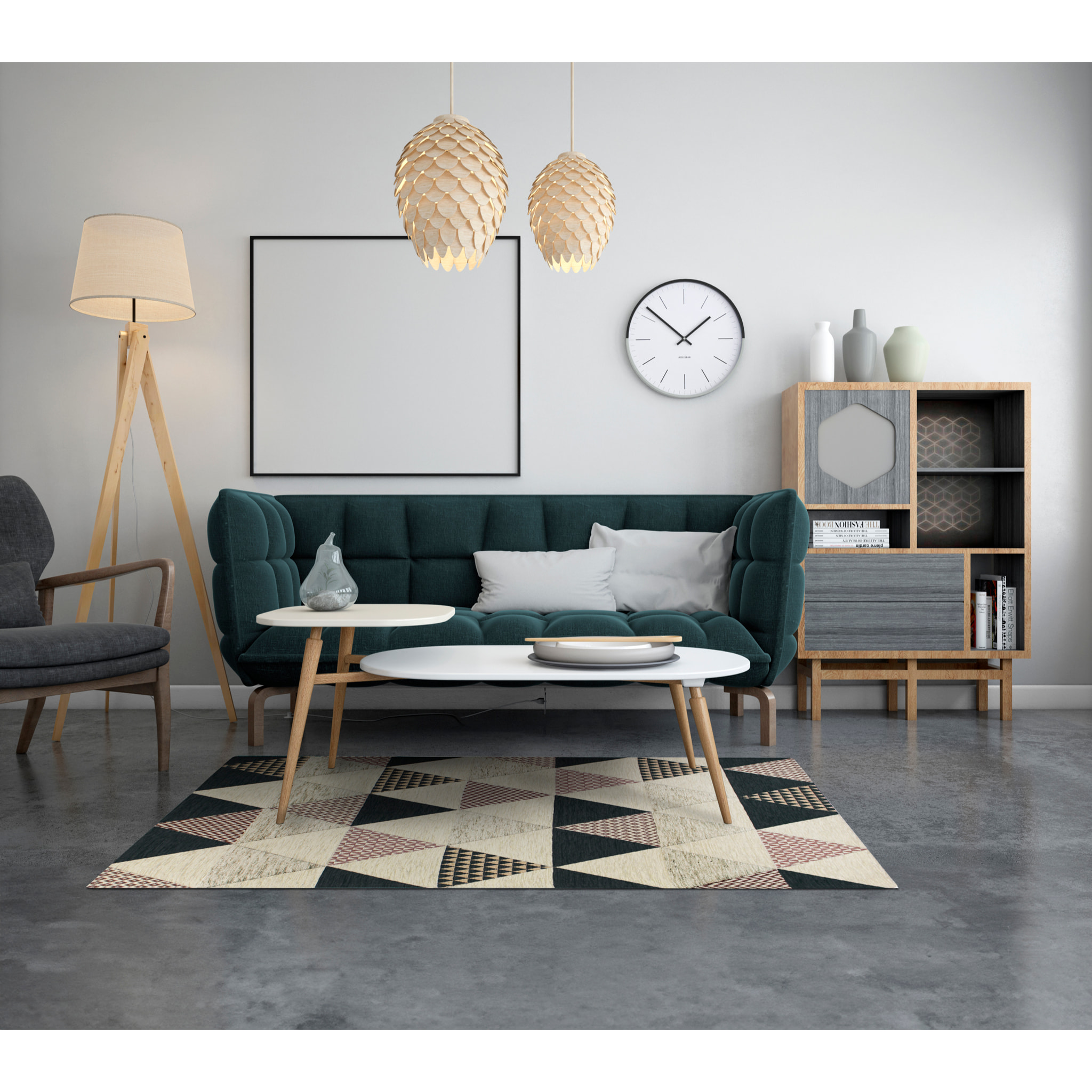 TAPPETO ARREDO TRIANGOLI ANTRACITE CON FONDO ANTISCIVOLO