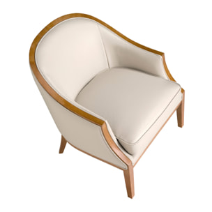 Sillón Angel Cerdá con reposabrazos asiento y respaldo tapizados en piel de origen vacuno en arena patas de madera en miel 74x81x84cm