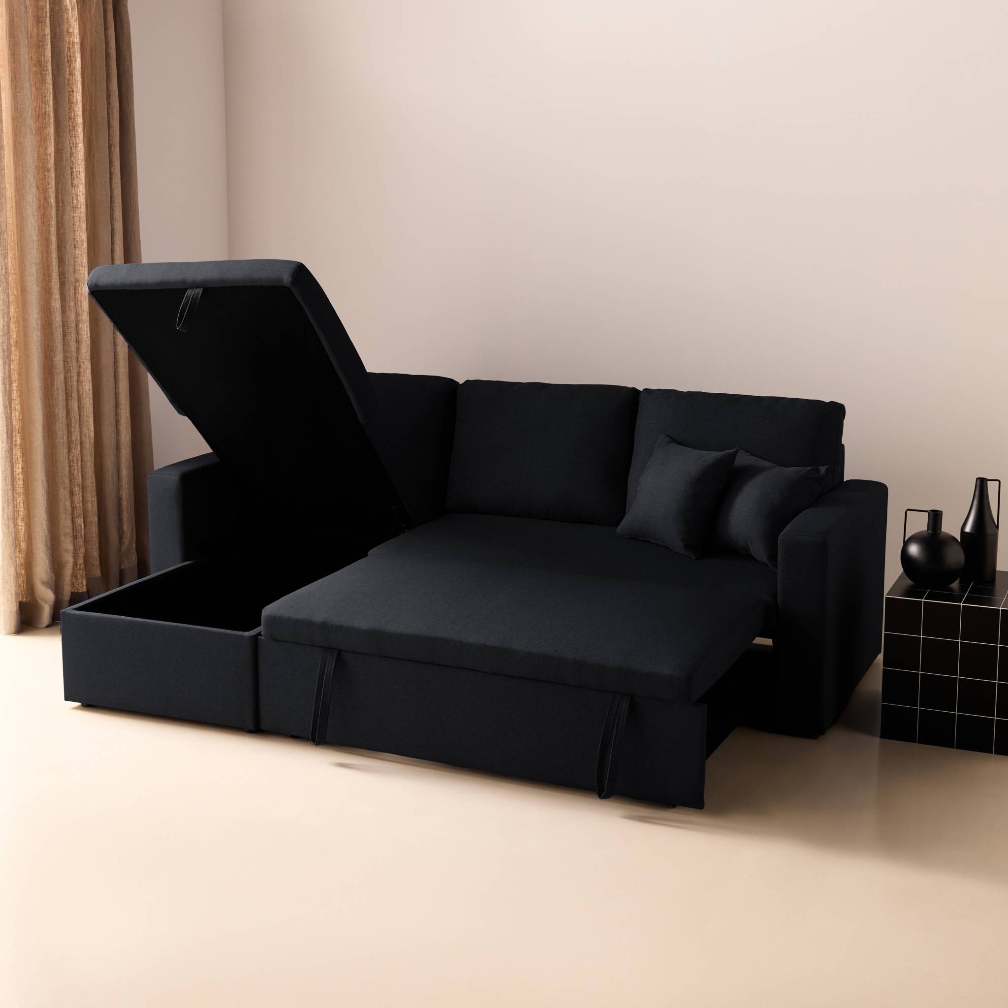 Canapé d'angle convertible réversible 3 places tissu avec coffre IDA
