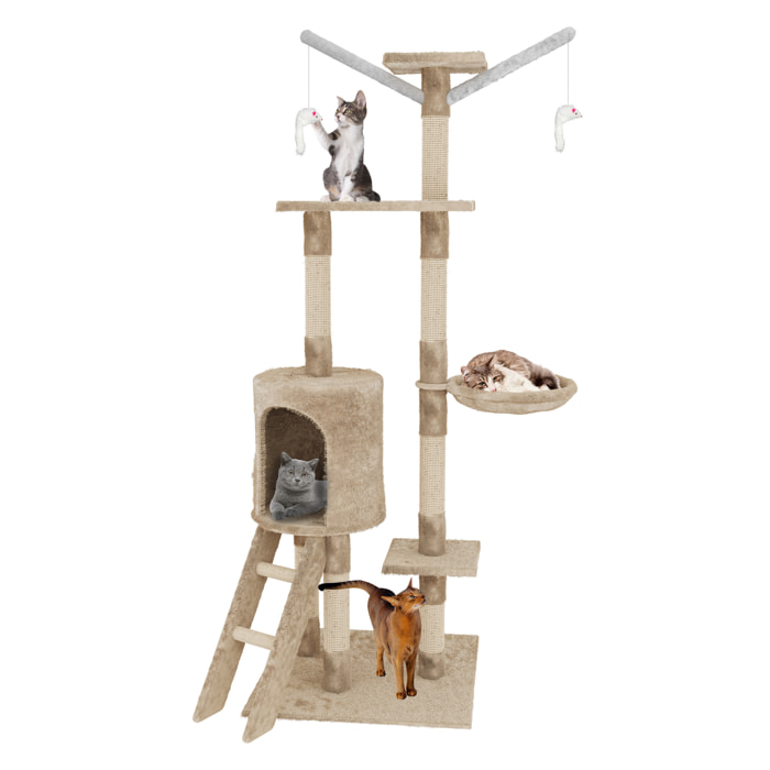 Albero per Gatto con Graffiatoio Cuccia Giocattolo Gatti Parco Giochi Tiragraffi in Sisal Naturale 150 x 50 x 35 cm (Colore Beige Matis 30060)