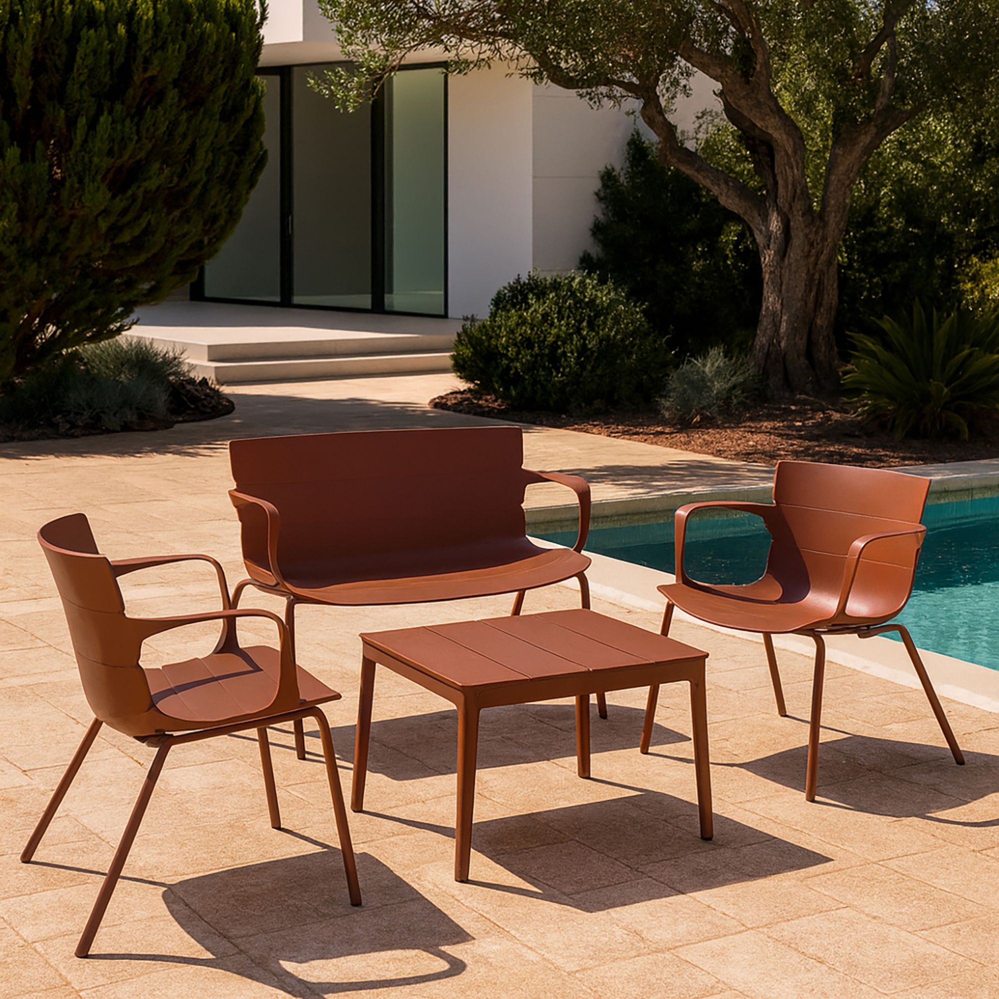 Salon de jardin 4 places en polypropylène brique MONTAUK