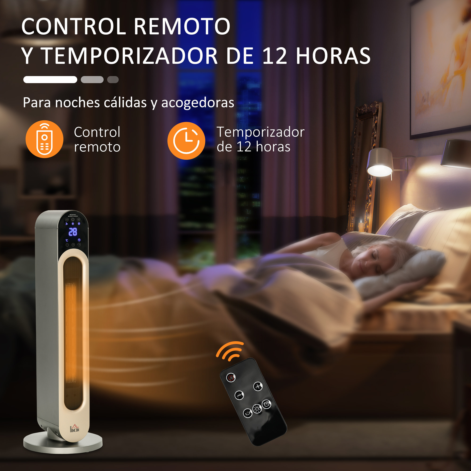 HOMCOM Calefactor Cerámico de Torre 1100/2200W Calentador Vertical con Mando a Distancia Pantalla LED Temporizador de 12H Termostato 3 Modos y Oscilación para 20-25 m² Ø25x73,5 cm Plata