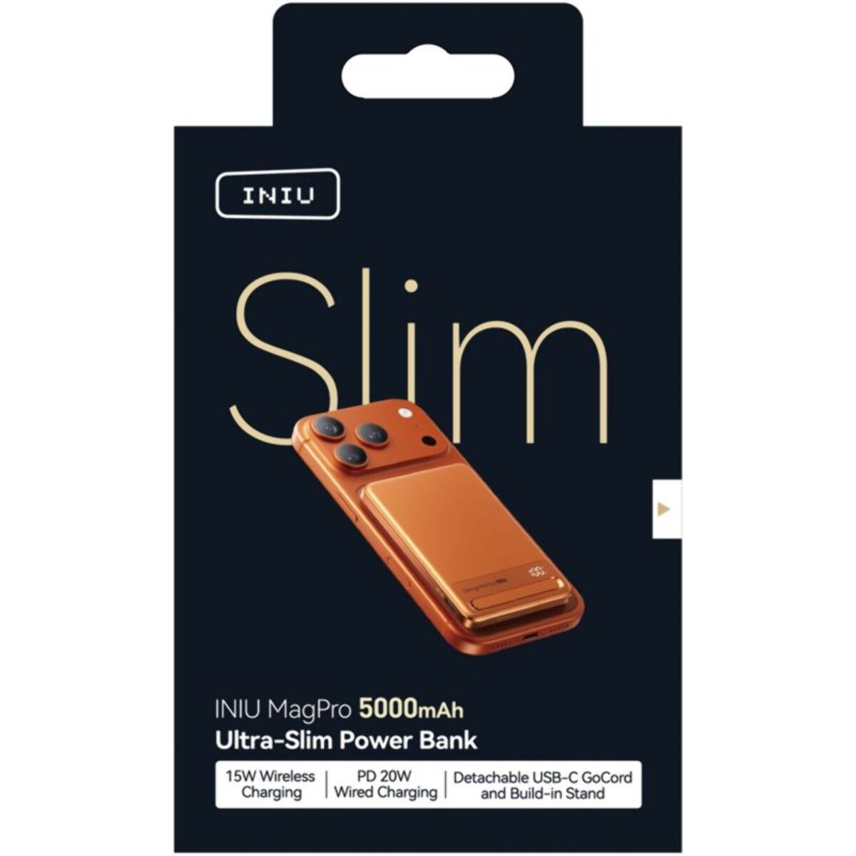 Batterie externe INIU 5000 mAh Magnet Qi2 MagPro slim orange
