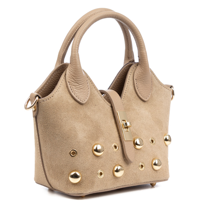 Barzanò Borsa a mano Donna. Pelle scamosciata autentica con dettagli metallici.