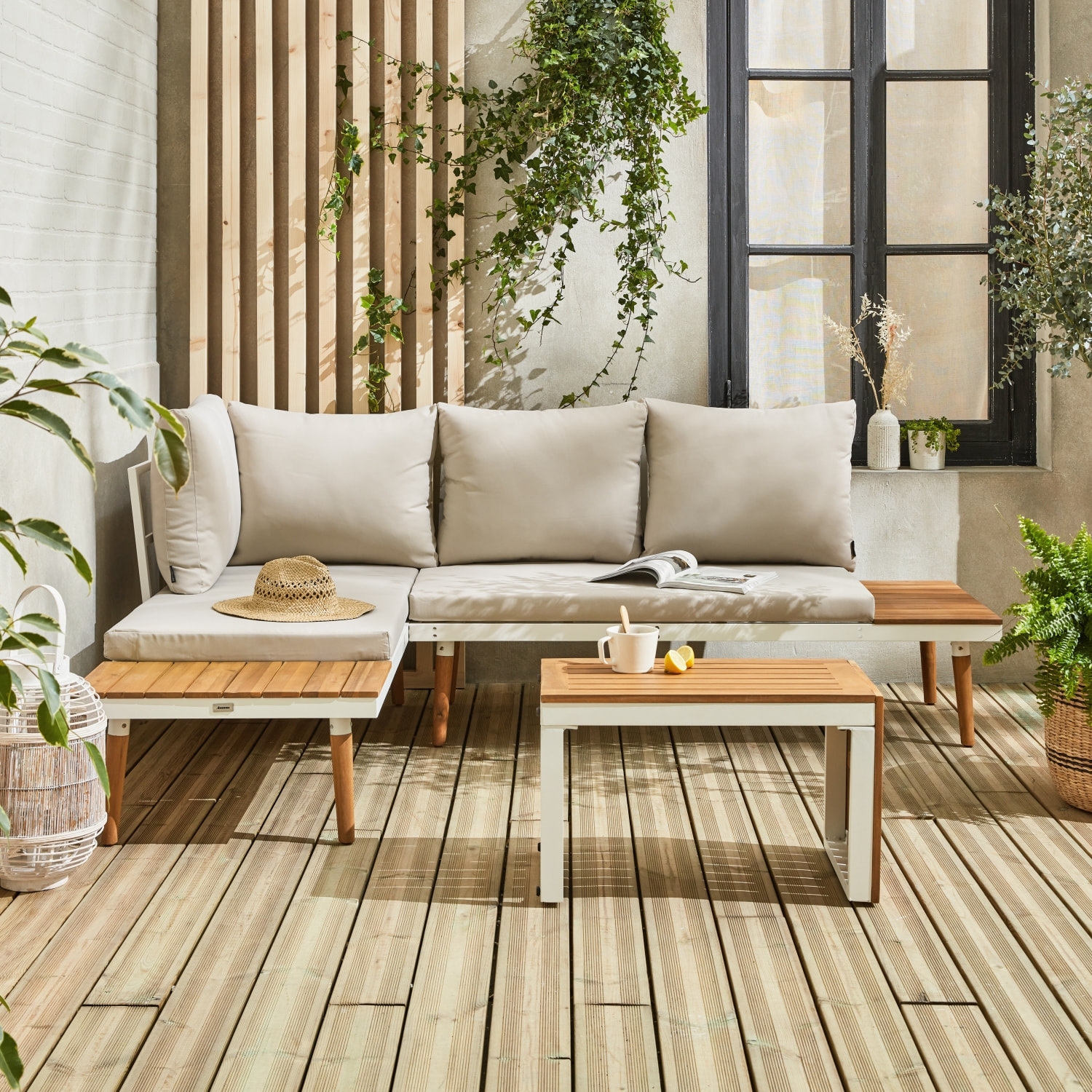 Salon de jardin modulable aluminium et bois d'acacia 4 places SAO PAULO