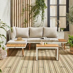Salon de jardin modulable aluminium et bois d'acacia 4 places SAO PAULO