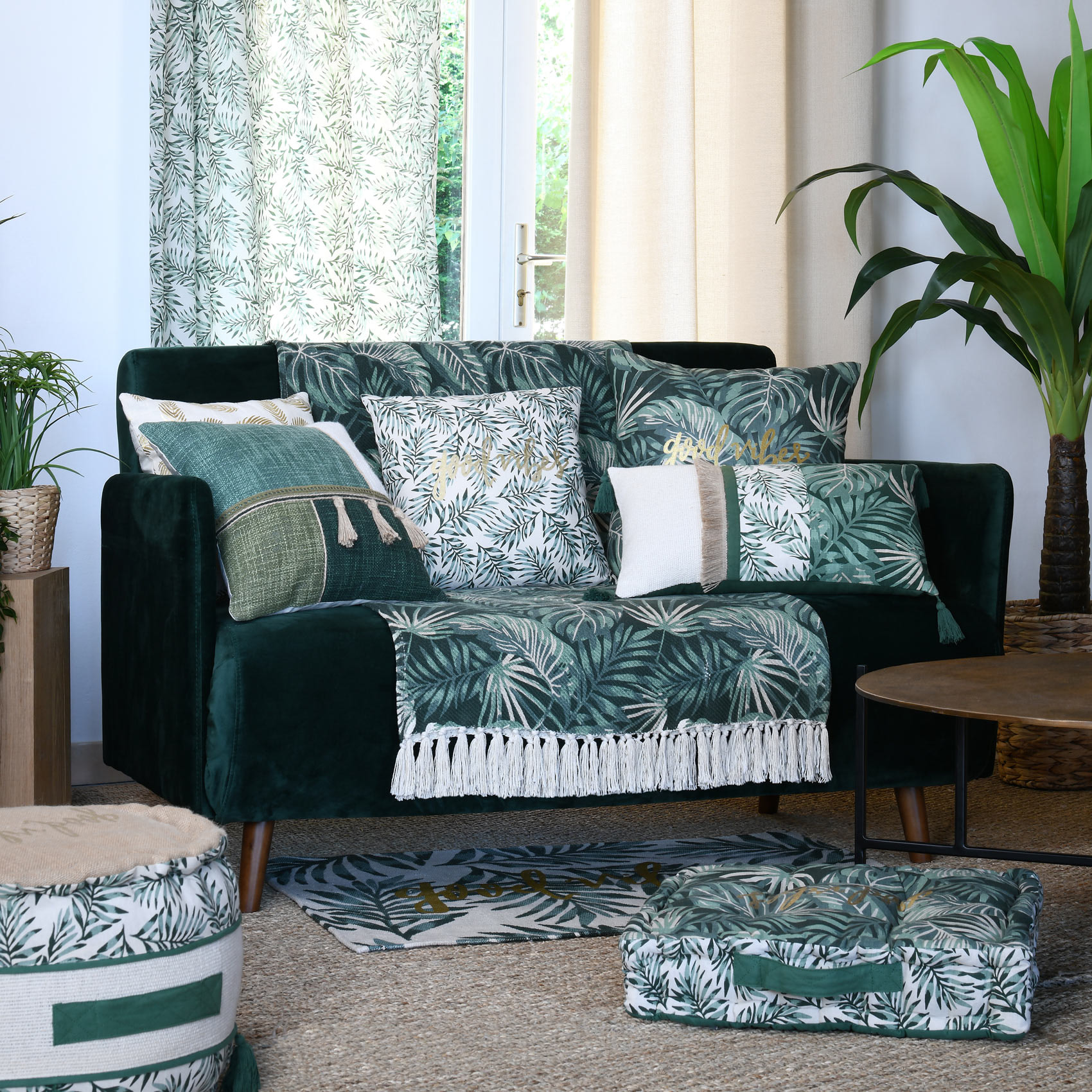 Tapis déco esprit feuillage - Ecru