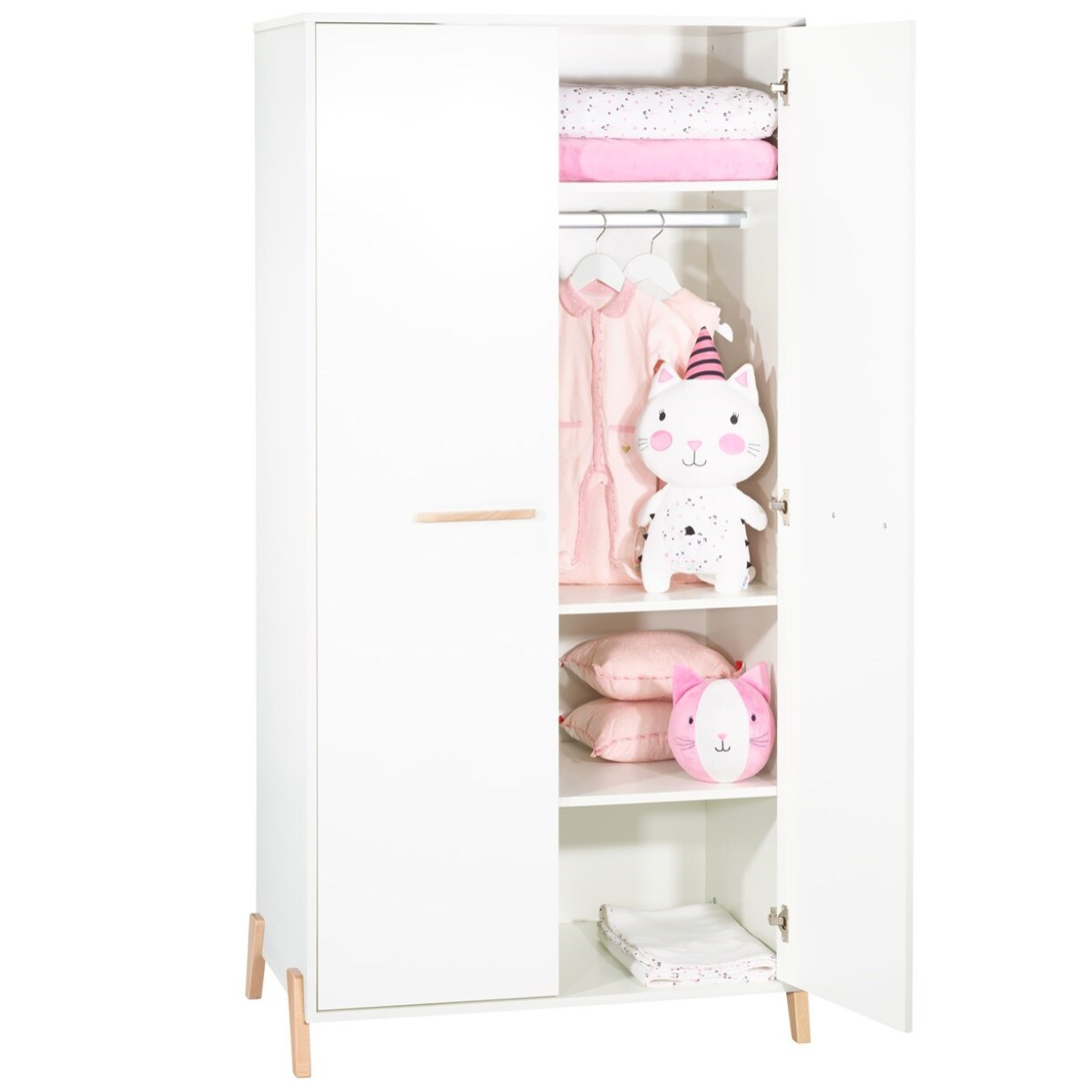 Armoire bébé 2 portes sur pieds en bois blanc