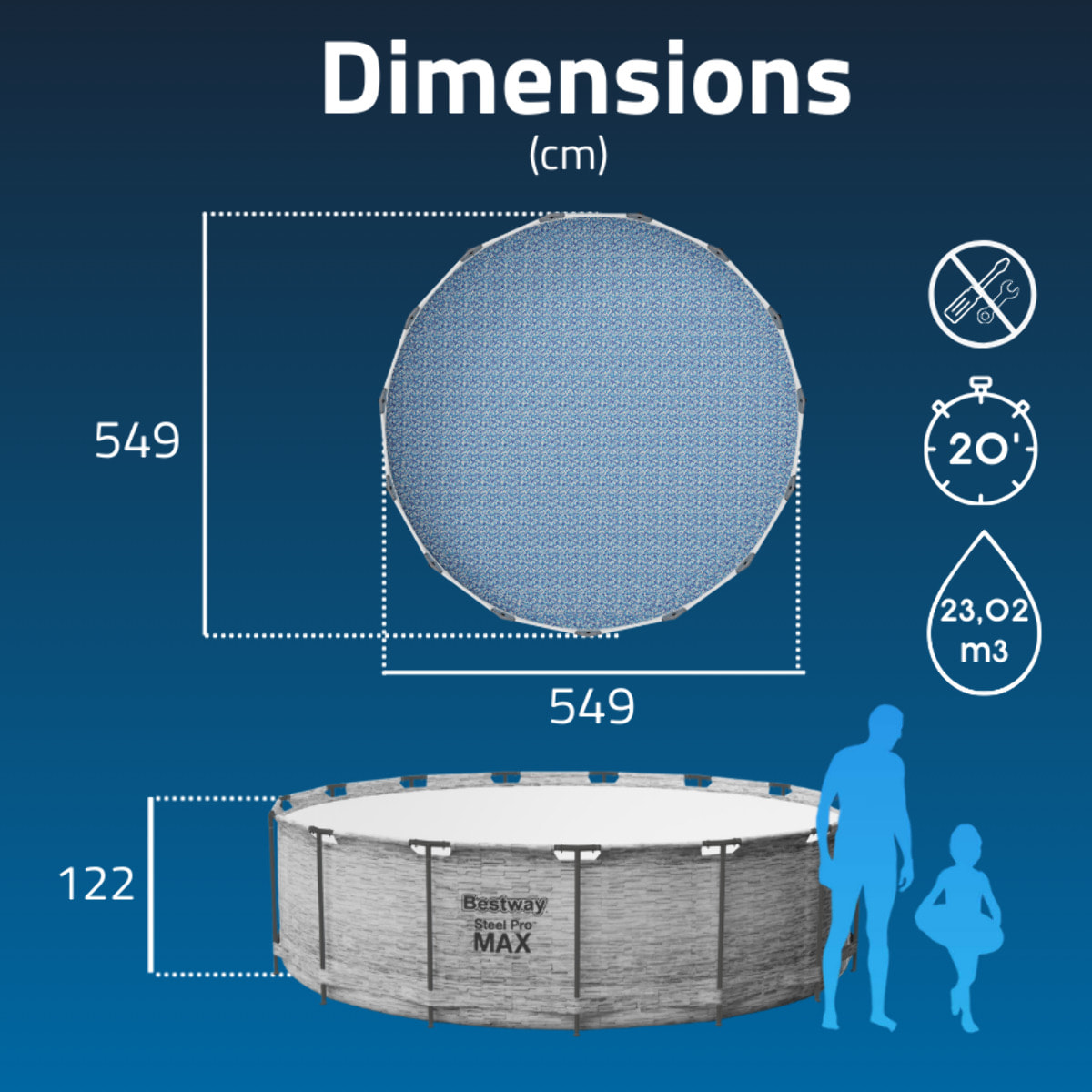 Bestway Piscine hors sol - Ronde - Steel Pro Max - Décor pierres - 549 x 122 cm