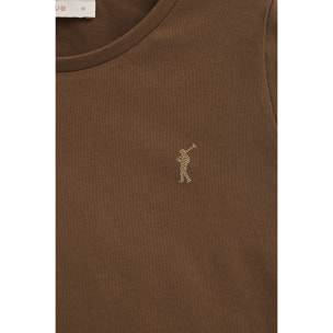 Maglietta marrone scuro a maniche lunghe a girocollo con logo Rigby Go Gold