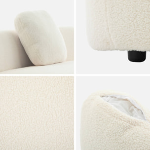 Canapé virgule organique droite 2-3 places bouclette blanche  L 171 x P 93 x H 68cm - Wave