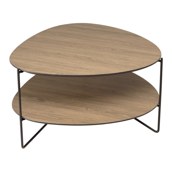 JULIA- Table basse 2 plateaux forme ovoïde couleur mocha pieds métal